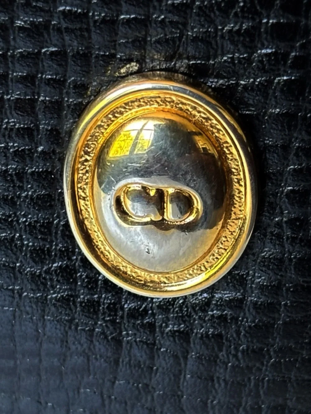 Christian Dior Paris Vintage Black Embossed Leather Bifold Wallet Gold CD Turn L